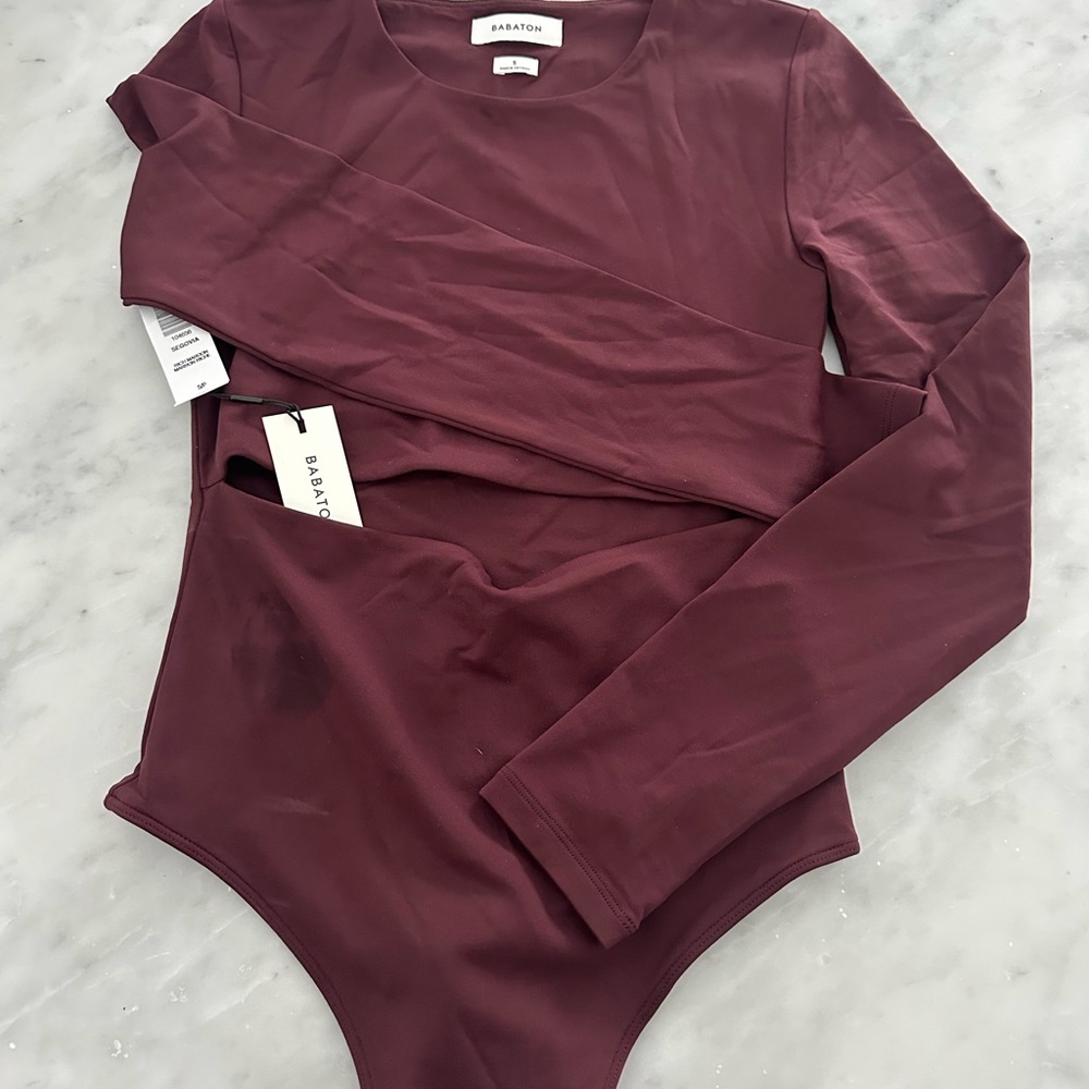 Aritizia Babaton Burgundy Long Sleeve Bodysuit